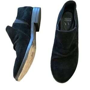 Eileen Fisher “Leaf “Bootie Black Suede Size 8 1/2, slip on